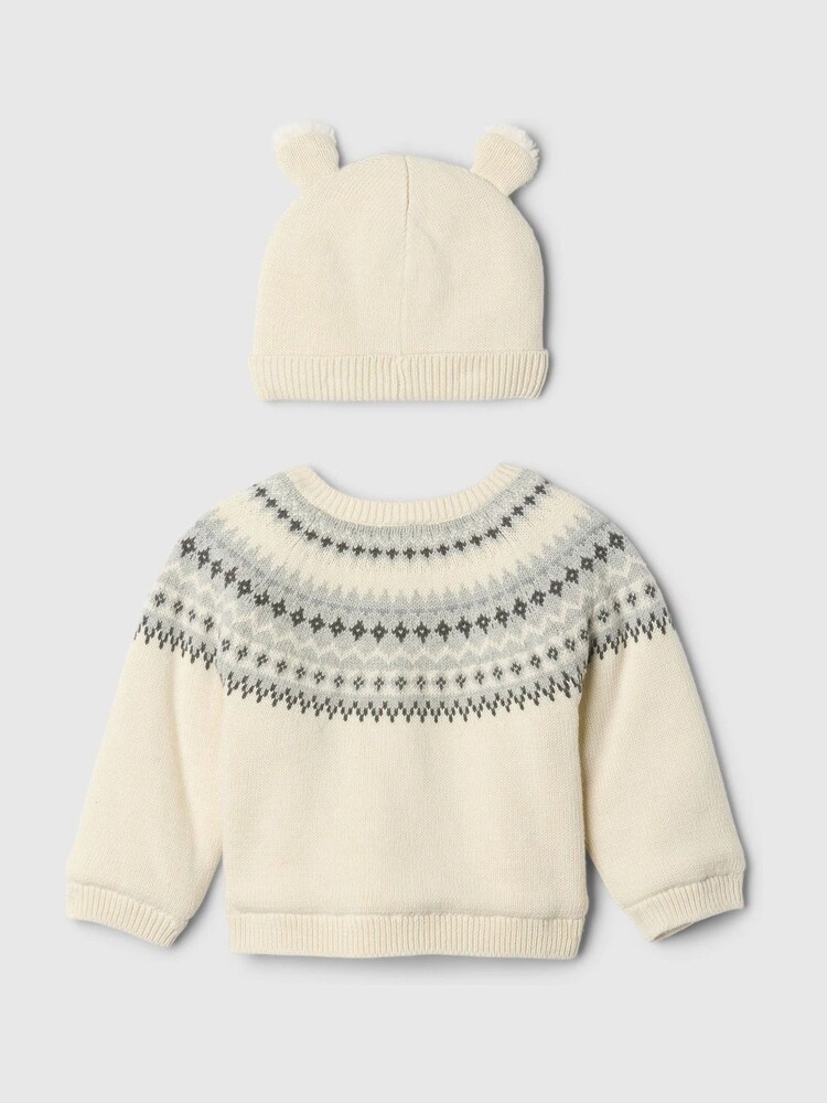 Gap Beige Fair Isle Cardigan & Hat Set (Newborn-24mths) - Image 2 of 3