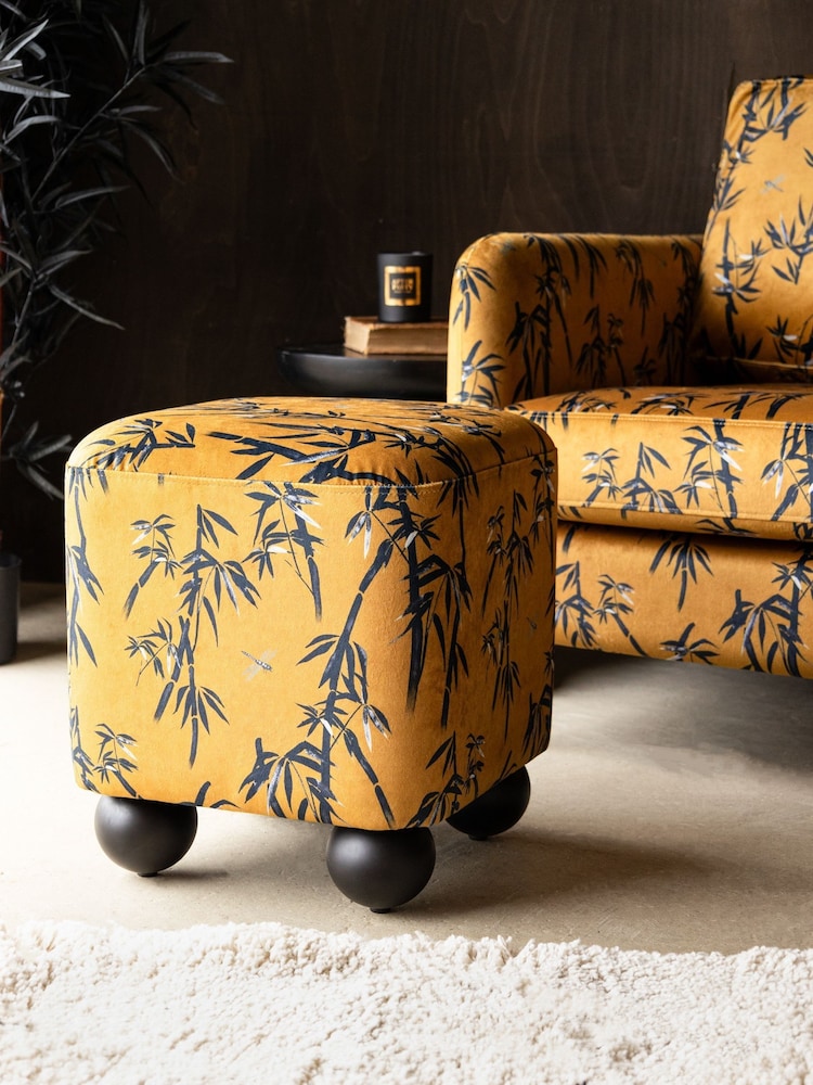 Rockett St George Black Bamboo on Golden Glow Velvet The Balls Stool - Image 1 of 7