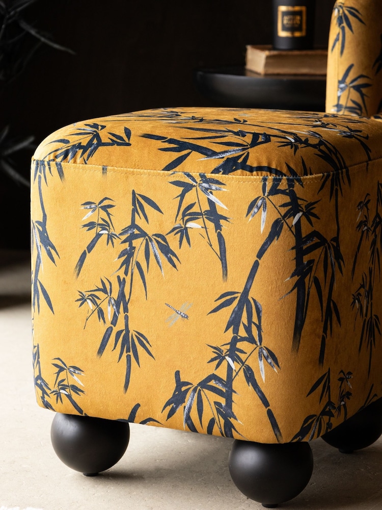 Rockett St George Black Bamboo on Golden Glow Velvet The Balls Stool - Image 2 of 7
