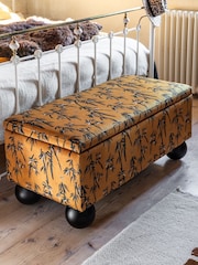Rockett St George Black Bamboo on Golden Glow Velvet The Balls Storage Ottoman Bench - Image 1 of 8