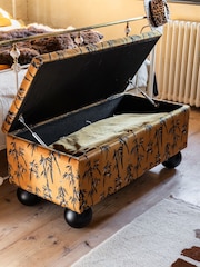 Rockett St George Black Bamboo on Golden Glow Velvet The Balls Storage Ottoman Bench - Image 2 of 8