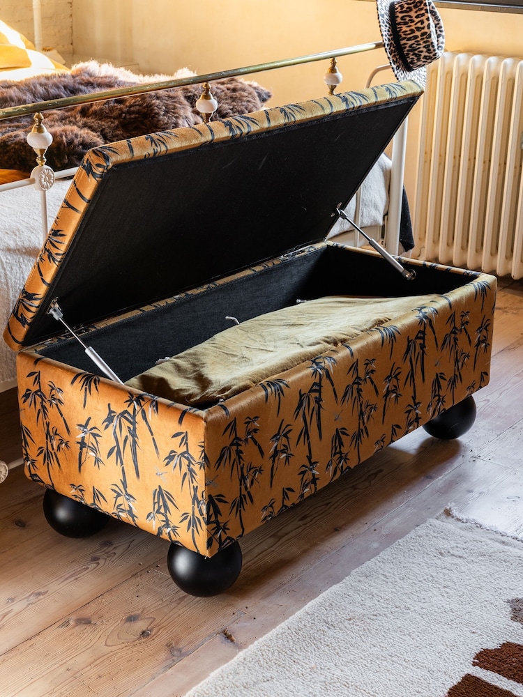 Rockett St George Black Bamboo on Golden Glow Velvet The Balls Storage Ottoman Bench - Image 2 of 8