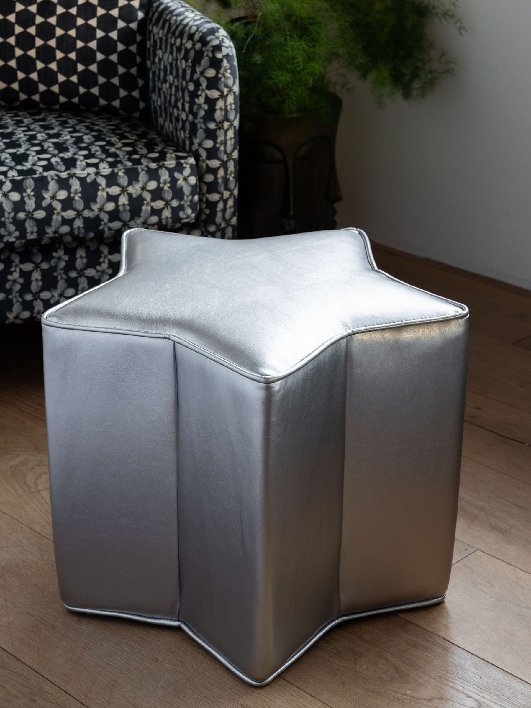 Rockett St George Silver Faux Leather Star Stool