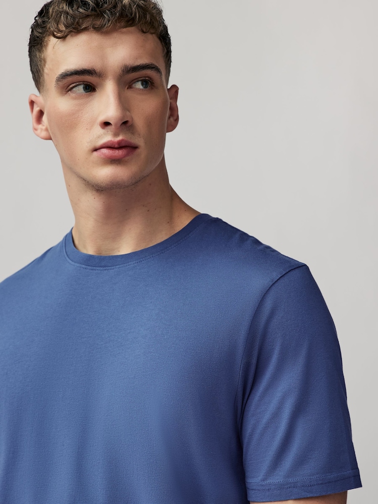 Bleu - Ajustement régulier - T-shirt Essential Col rond en coton - Image 4 of 7