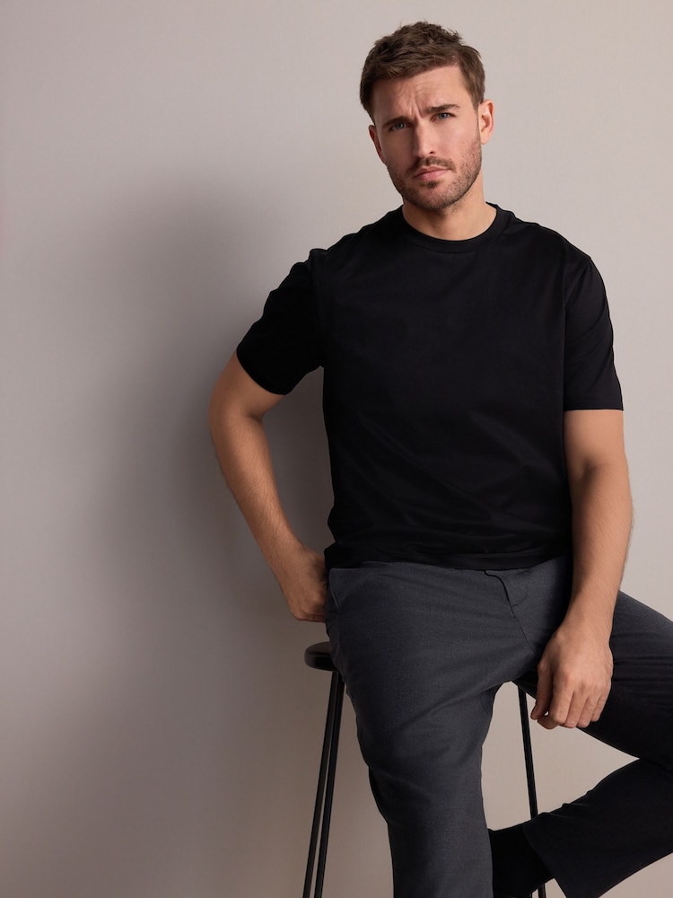Black Regular Fit Regular Fit Signature SUPIMA® Cotton Crew Neck T-Shirt - Image 4 of 8