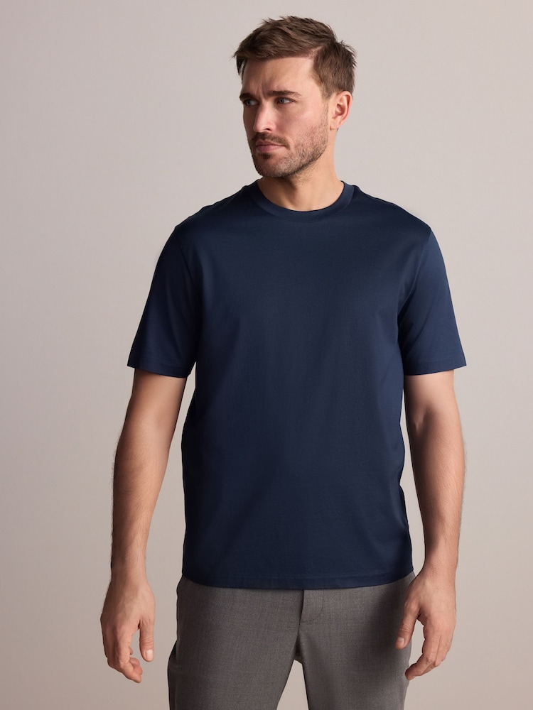 Navy - Regular Fit - Signature SUPIMA® Cotton Crew Neck T-Shirt - Image 1 of 7 Navy - Regular Fit - Signature SUPIMA® Cotton Crew Neck T-Shirt - Image 1 of 7