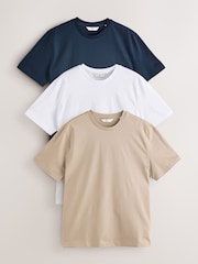 Blanc/Marine/Pierre - Lot de 3 t-shirts à col rond en coton Supima haut de gamme 100% coton - Image 1 of 15