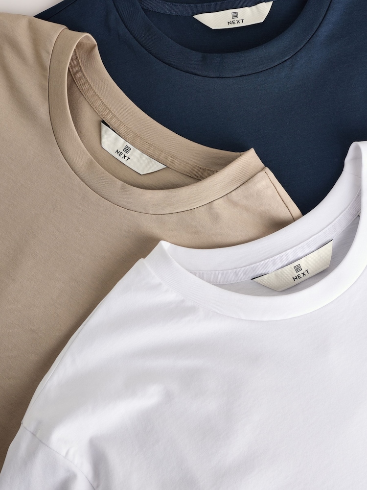 Blanc/Marine/Pierre - Lot de 3 t-shirts à col rond en coton Supima haut de gamme 100% coton - Image 15 of 15