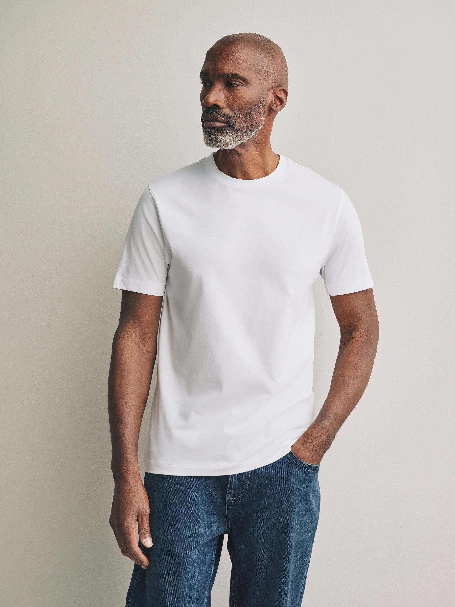 Buy White/Navy/Stone Signature SUPIMA® Cotton Crew Neck T-Shirts 3