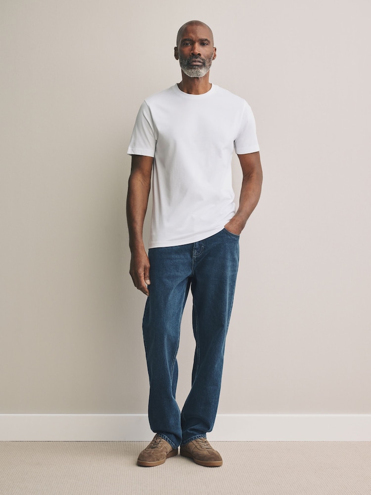 Blanc/Marine/Pierre - Lot de 3 t-shirts à col rond en coton Supima haut de gamme 100% coton - Image 7 of 15