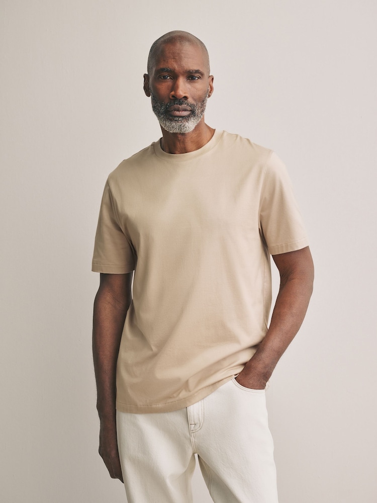Blanc/Marine/Pierre - Lot de 3 t-shirts à col rond en coton Supima haut de gamme 100% coton - Image 8 of 15