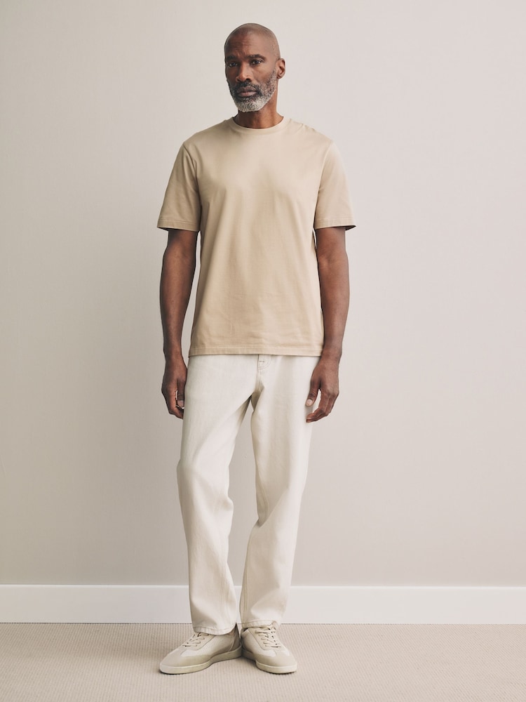 Blanc/Marine/Pierre - Lot de 3 t-shirts à col rond en coton Supima haut de gamme 100% coton - Image 9 of 15