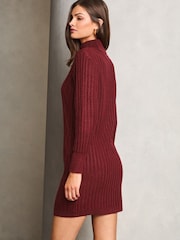 Lipsy Burgundy Red Cable Cowl Knitted Jumper Dress - Image 2 of 4