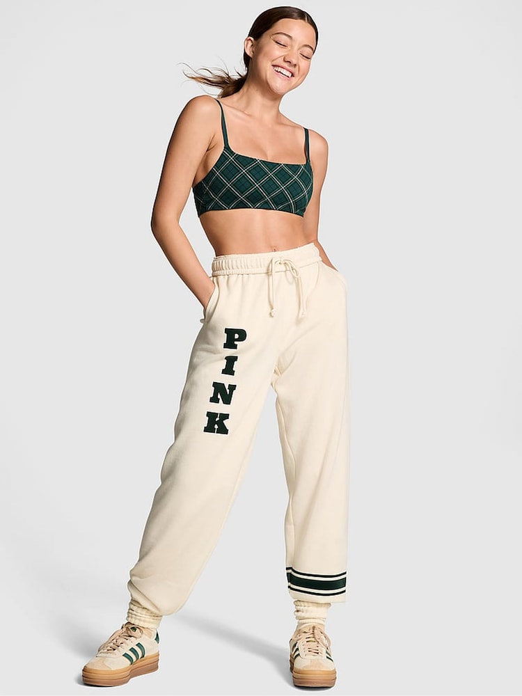 Victoria's Secret PINK White Shell Cuffed Fleece Joggers - Image 1 of 3