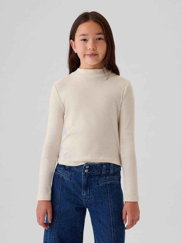 Gap Cream Ribbed Long Sleeve Mock Neck T-Shirt - Image 1 of 2