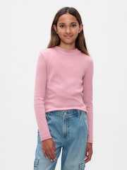 Gap Pink Ribbed Long Sleeve Mock Neck T-Shirt - Image 1 of 4