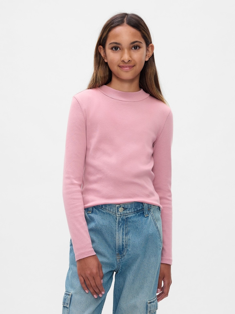 Gap Pink Ribbed Long Sleeve Mock Neck T-Shirt - Image 1 of 4