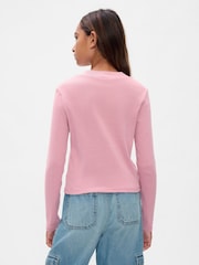 Gap Pink Ribbed Long Sleeve Mock Neck T-Shirt - Image 2 of 4