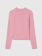 Gap Pink Ribbed Long Sleeve Mock Neck T-Shirt - Image 3 of 4