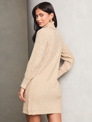 Lipsy Beige Petite Cable Cowl Knitted Jumper Dress - Image 4 of 4
