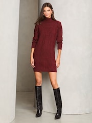 Lipsy Red Petite Cable Cowl Knitted Jumper Dress - Image 1 of 4
