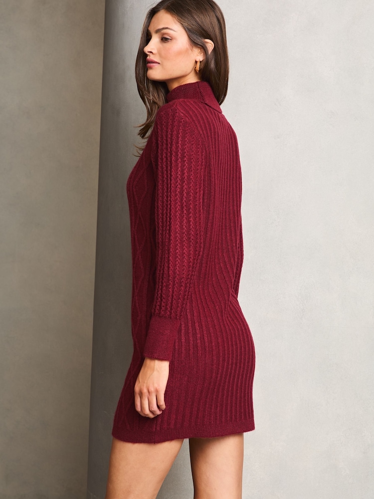 Lipsy Red Petite Cable Cowl Knitted Jumper Dress - Image 2 of 4