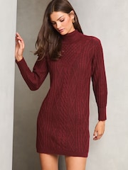 Lipsy Red Petite Cable Cowl Knitted Jumper Dress - Image 3 of 4