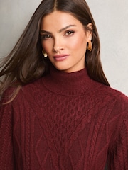 Lipsy Red Petite Cable Cowl Knitted Jumper Dress - Image 4 of 4
