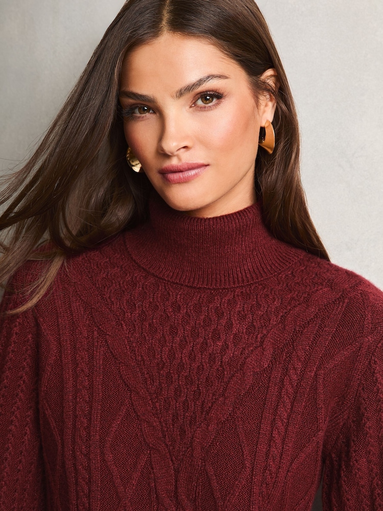 Lipsy Red Petite Cable Cowl Knitted Jumper Dress - Image 4 of 4