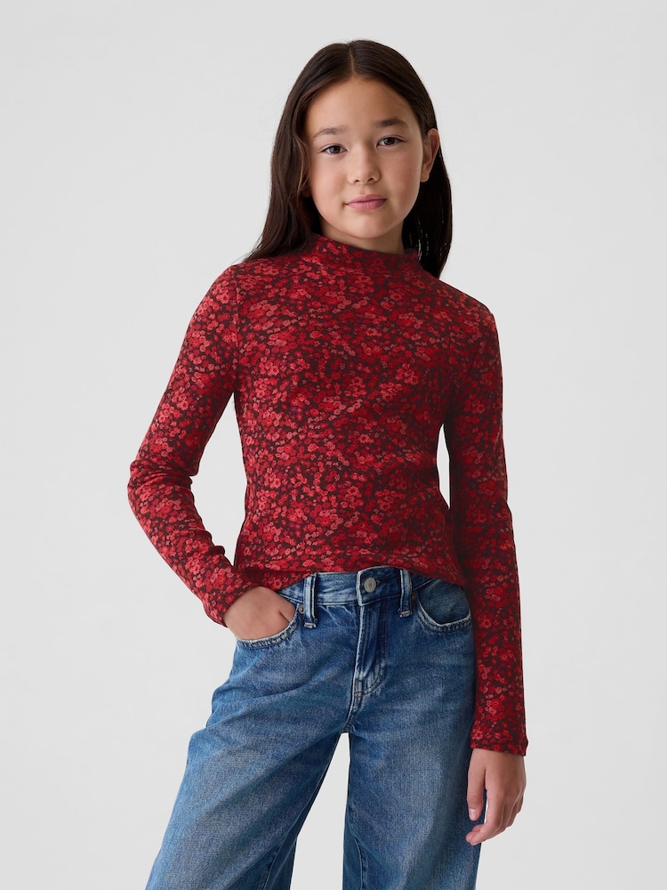 Gap Red Ribbed Long Sleeve Mock Neck T-Shirt - Image 1 of 4 Gap Red Ribbed Long Sleeve Mock Neck T-Shirt - Image 1 of 4