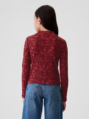 Gap Red Ribbed Long Sleeve Mock Neck T-Shirt - Image 2 of 4