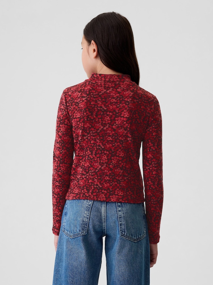 Gap Red Ribbed Long Sleeve Mock Neck T-Shirt - Image 2 of 4 Gap Red Ribbed Long Sleeve Mock Neck T-Shirt - Image 2 of 4
