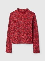 Gap Red Ribbed Long Sleeve Mock Neck T-Shirt - Image 3 of 4