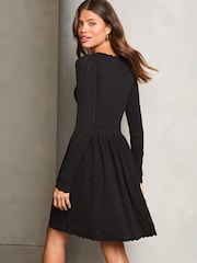 Lipsy Black Petite Long Sleeve Stitch Detail Lantern Knitted Dress - Image 2 of 4