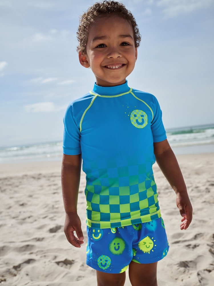 Blue Green Ombre Rash Vest and Shorts Set (3mths-7yrs) - Image 1 of 11