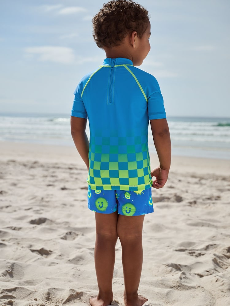 Blue Green Ombre Rash Vest and Shorts Set (3mths-7yrs) - Image 2 of 11