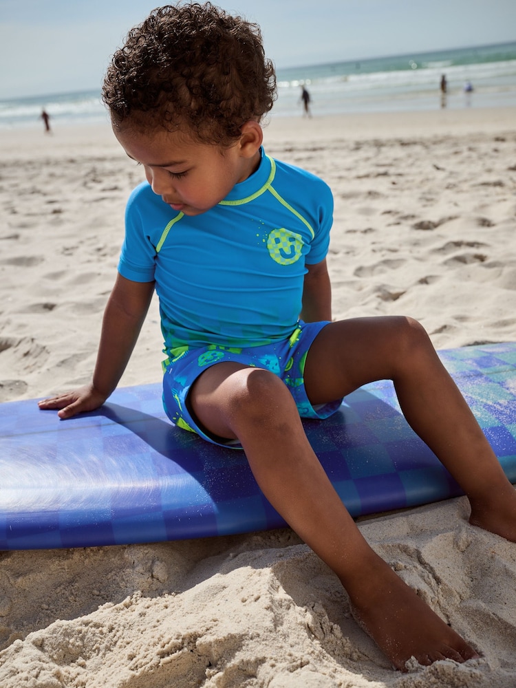 Blue Green Ombre Rash Vest and Shorts Set (3mths-7yrs) - Image 4 of 11