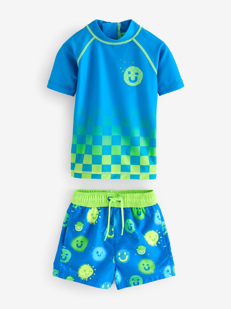Blue Green Ombre Rash Vest and Shorts Set (3mths-7yrs) - Image 7 of 11