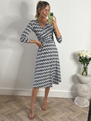 Jolie Moi Blue Geometric Fit & Flare Jersey Dress - Image 1 of 6