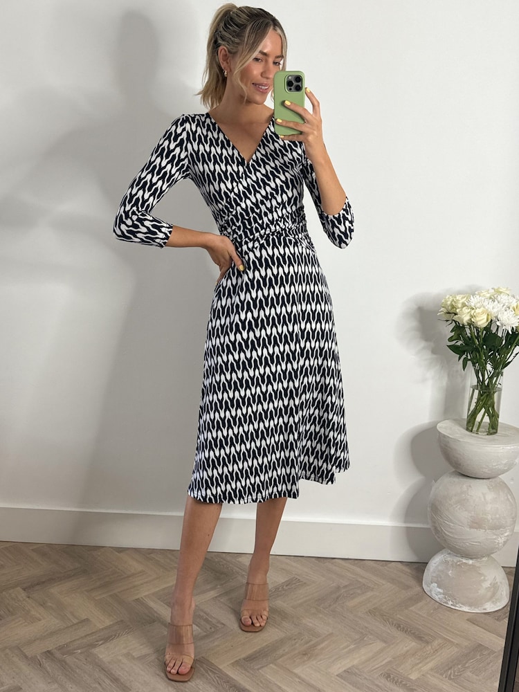 Jolie Moi Blue Geometric Fit & Flare Jersey Dress - Image 1 of 6