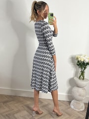 Jolie Moi Blue Geometric Fit & Flare Jersey Dress - Image 2 of 6