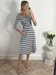 Jolie Moi Blue Geometric Fit & Flare Jersey Dress - Image 4 of 6