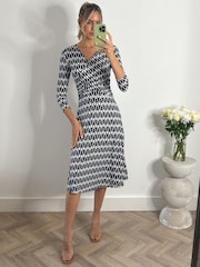 Jolie Moi Blue Geometric Fit & Flare Jersey Dress - Image 5 of 6