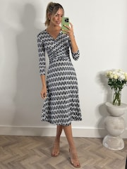 Jolie Moi Blue Geometric Fit & Flare Jersey Dress - Image 6 of 6