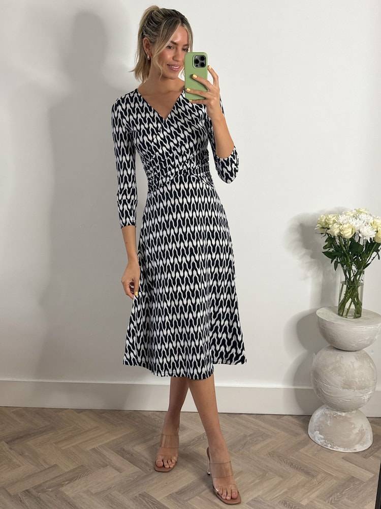 Jolie Moi Blue Geometric Fit & Flare Jersey Dress - Image 6 of 6