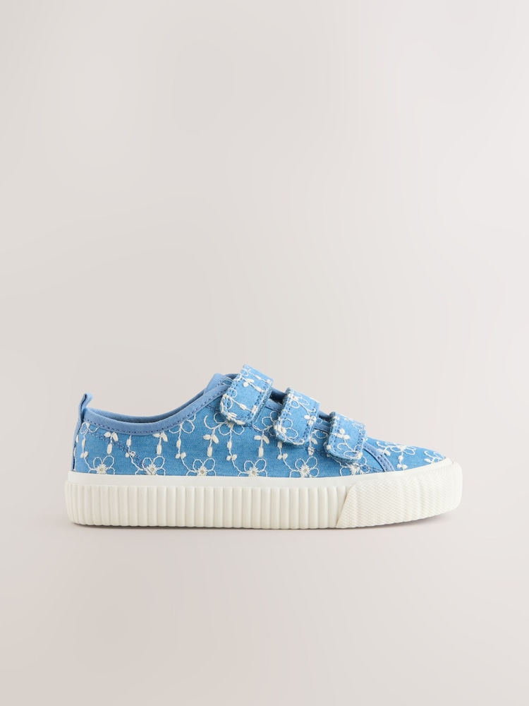 Blue Denim Broderie Touch Fastening Trainers - Image 1 of 6 Blue Denim Broderie Touch Fastening Trainers - Image 1 of 6