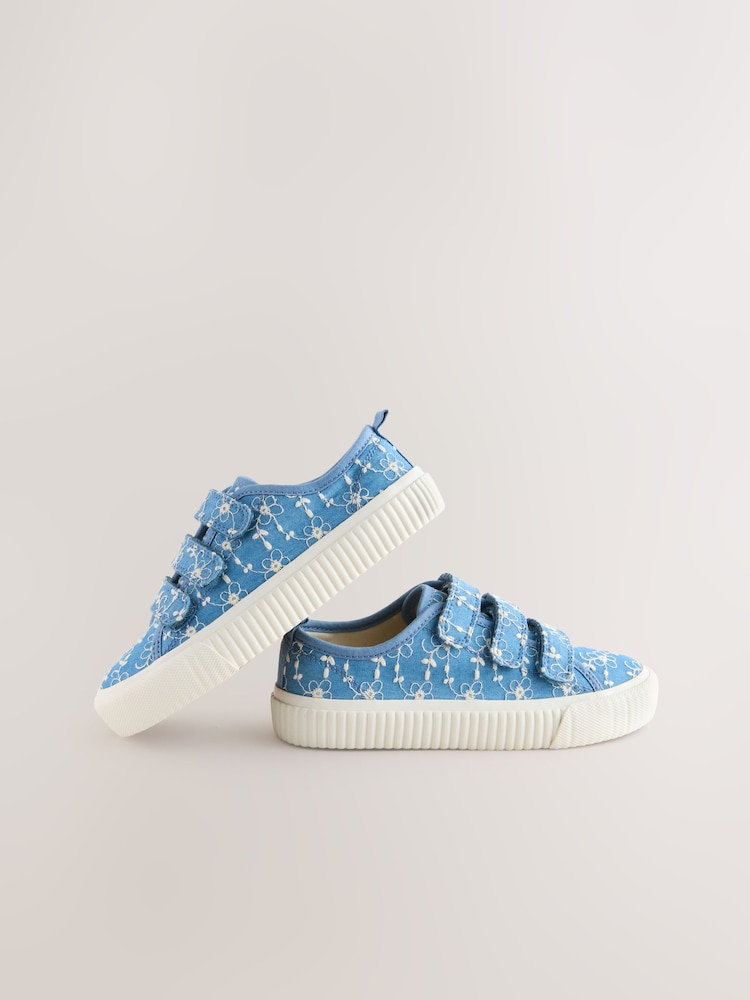 Blue Denim Broderie Touch Fastening Trainers - Image 2 of 6 Blue Denim Broderie Touch Fastening Trainers - Image 2 of 6