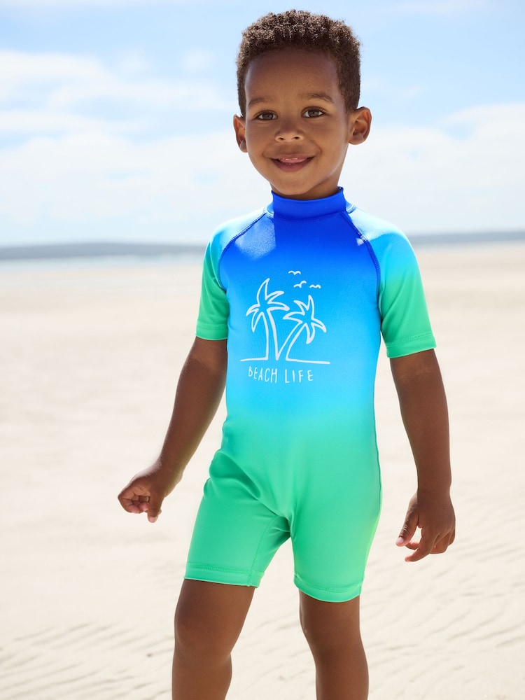 Blue/Green Dip Dye Sunsafe All-In-One Swimsuit (3mths-7yrs) - Image 1 of 7