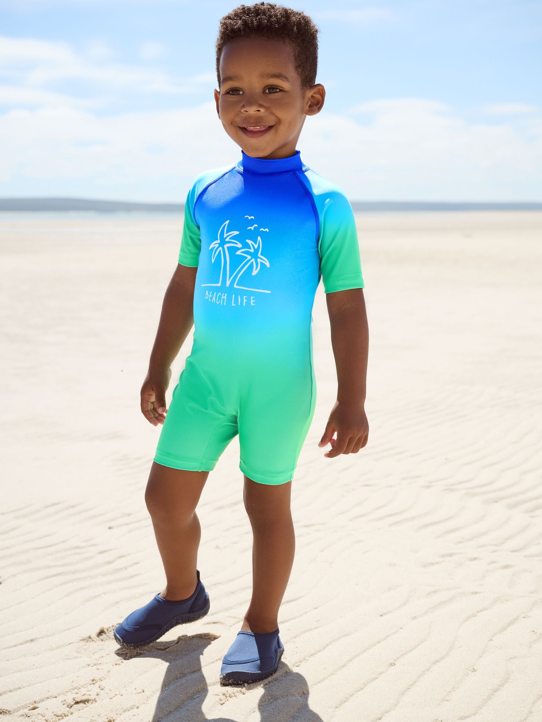 Buy Blue/Green Dip Dye Sunsafe All-In-One Swimsuit (3mths