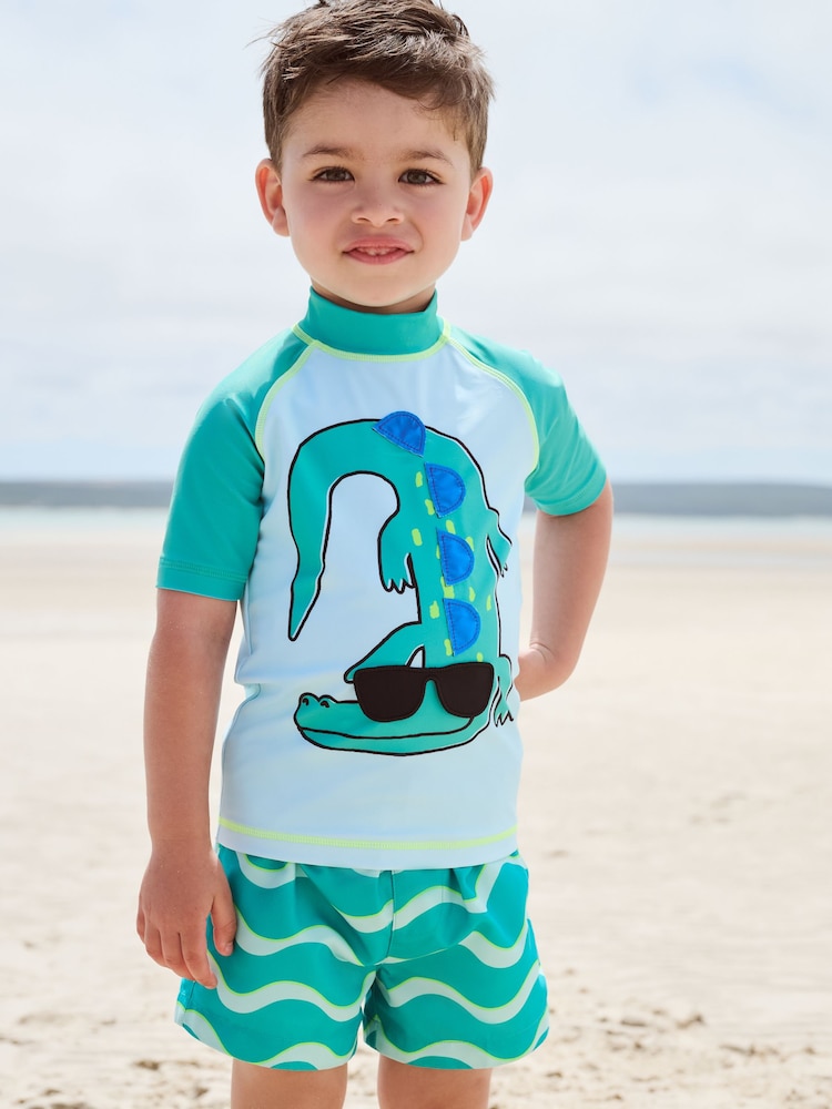 Green Croc Rash Vest and Shorts Set (3mths-7yrs) - Image 1 of 4